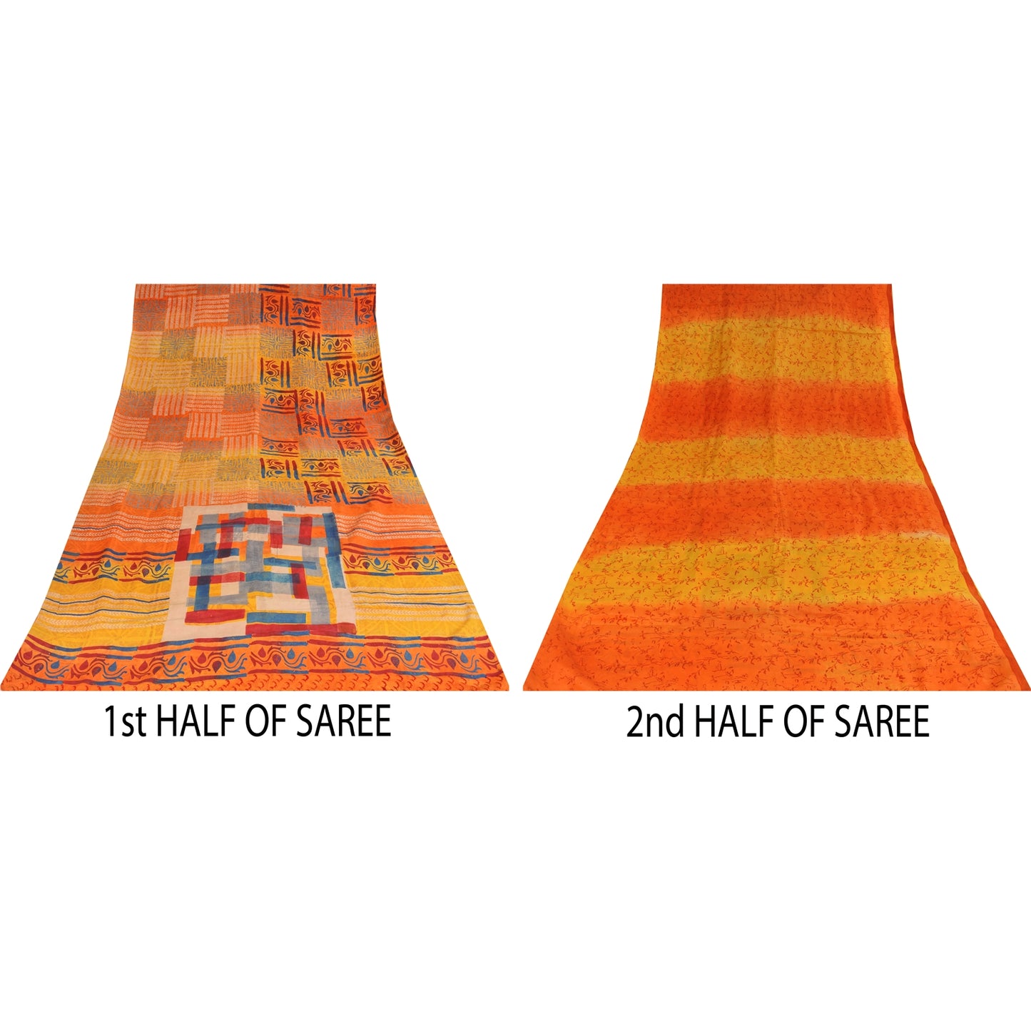 Sanskriti Vintage Sarees Multi Pure Crepe Silk Printed Sari 5+yd Craft Sustainable Fabric