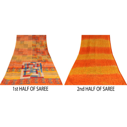 Sanskriti Vintage Sarees Multi Pure Crepe Silk Printed Sari 5+yd Craft Sustainable Fabric