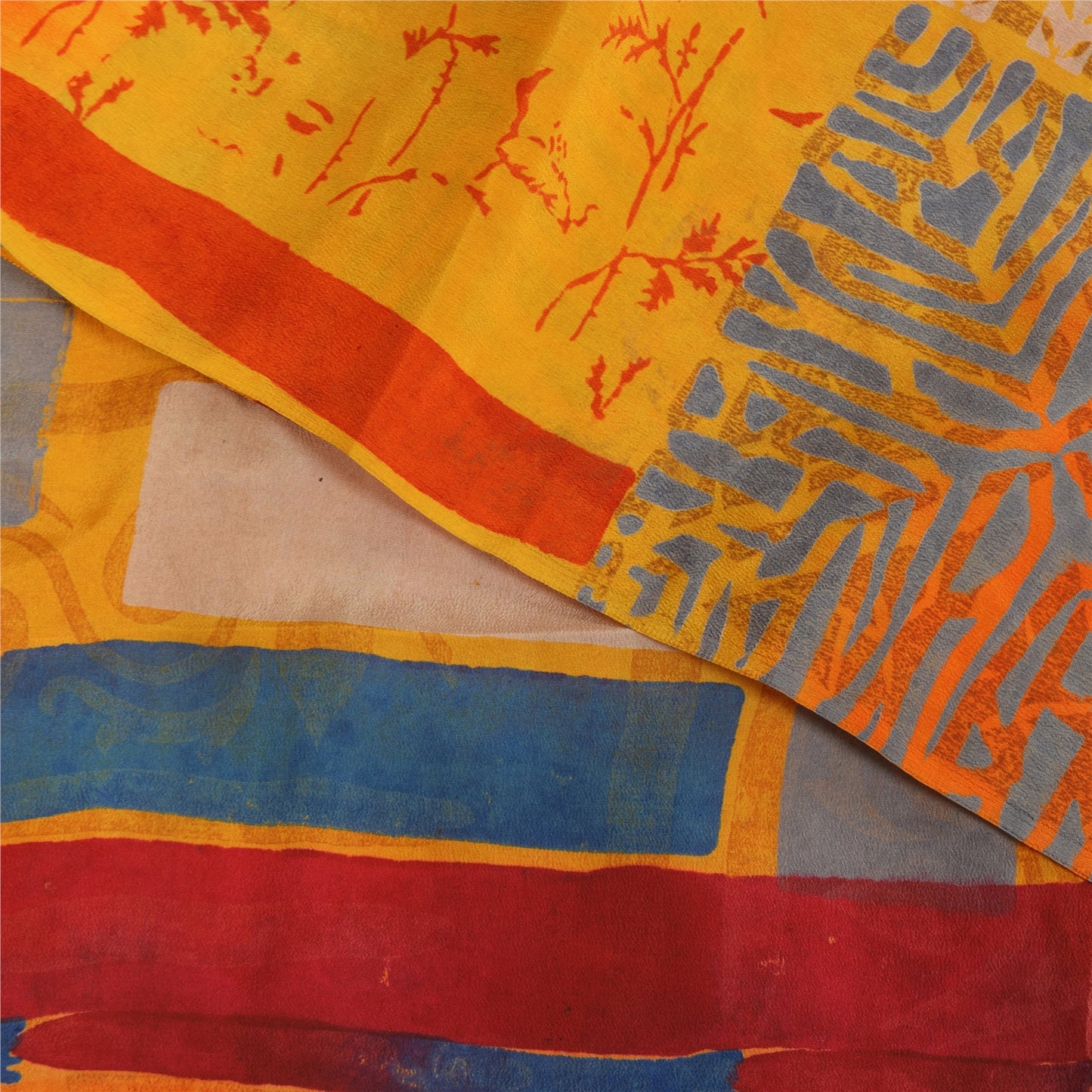 Sanskriti Vintage Sarees Multi Pure Crepe Silk Printed Sari 5+yd Craft Sustainable Fabric