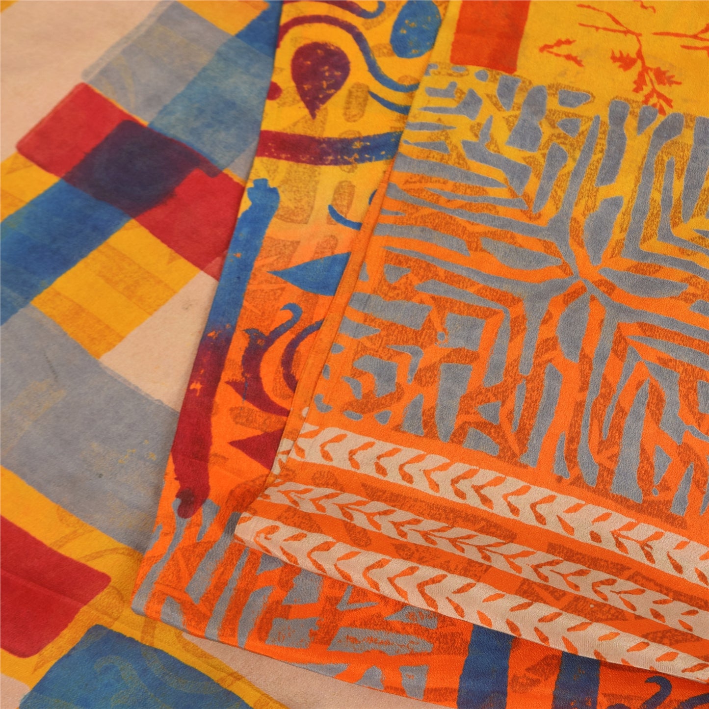 Sanskriti Vintage Sarees Multi Pure Crepe Silk Printed Sari 5+yd Craft Sustainable Fabric