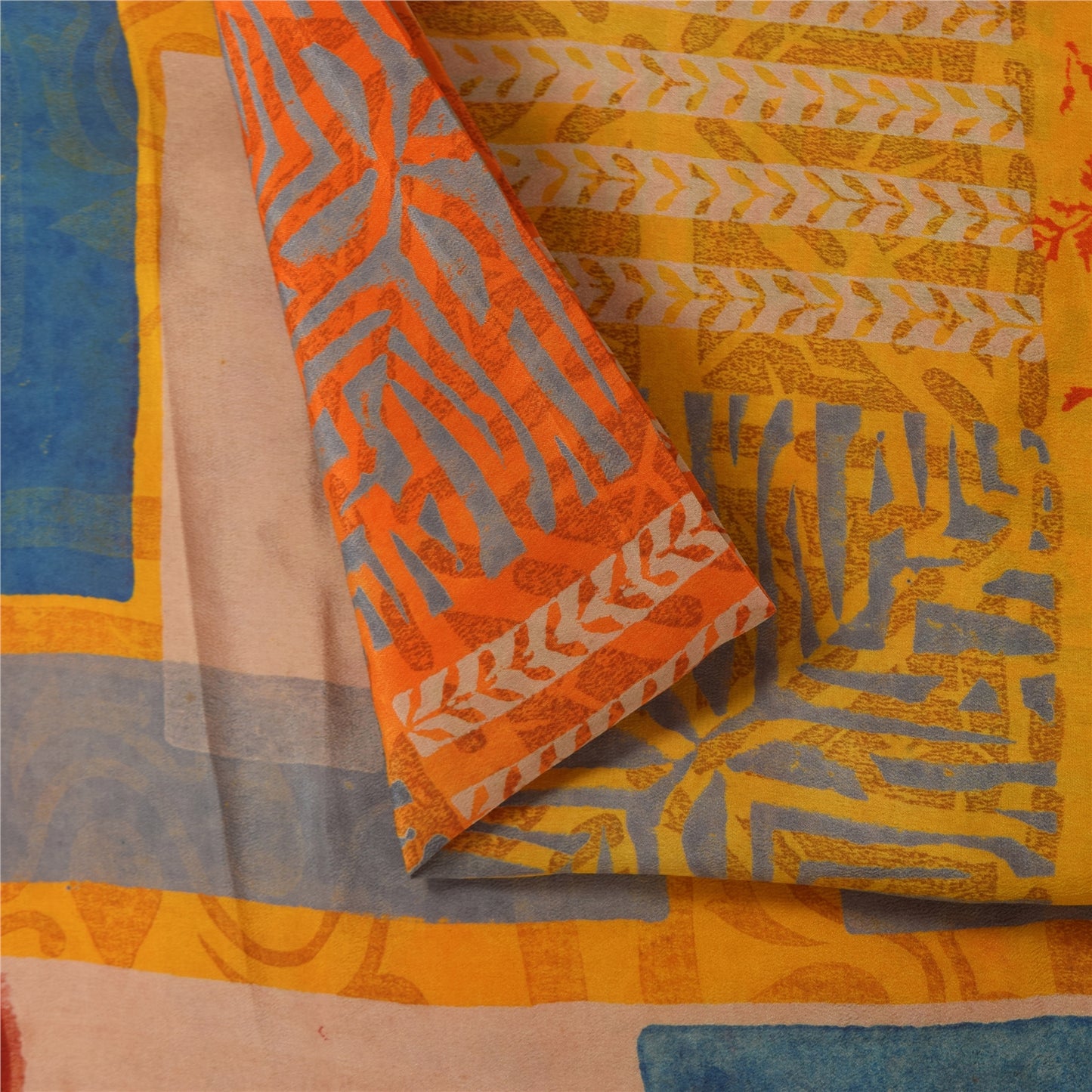 Sanskriti Vintage Sarees Multi Pure Crepe Silk Printed Sari 5+yd Craft Sustainable Fabric