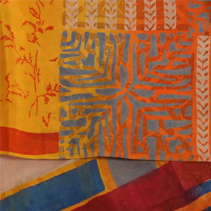 Sanskriti Vintage Sarees Multi Pure Crepe Silk Printed Sari 5+yd Craft Sustainable Fabric