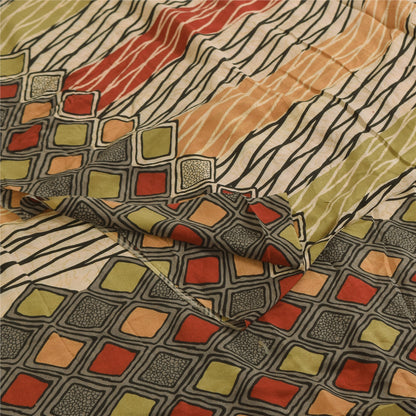 Sanskriti Vintage Sarees Multi Pure Crepe Silk Printed Sari 5+yd Craft Sustainable Fabric