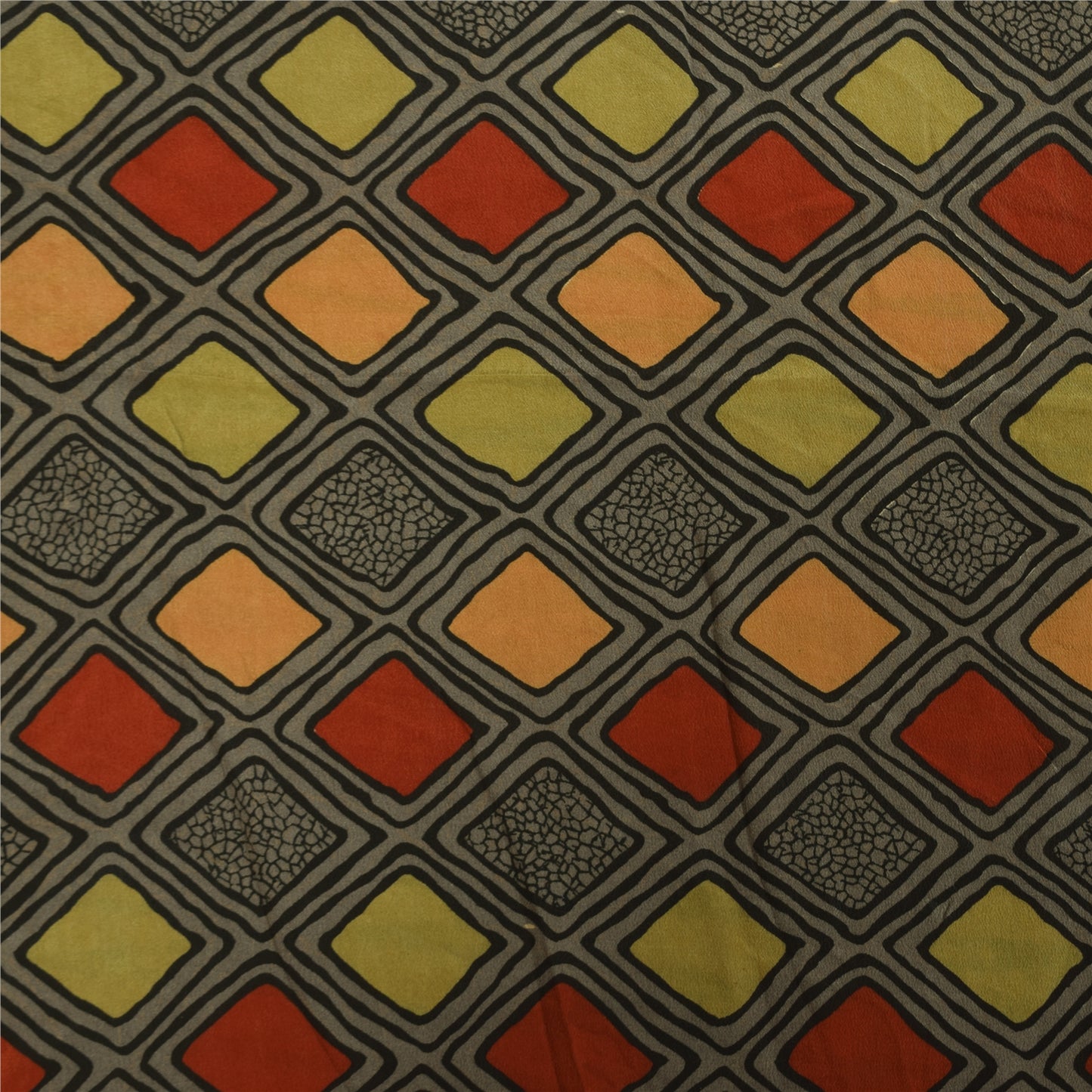 Sanskriti Vintage Sarees Multi Pure Crepe Silk Printed Sari 5+yd Craft Sustainable Fabric