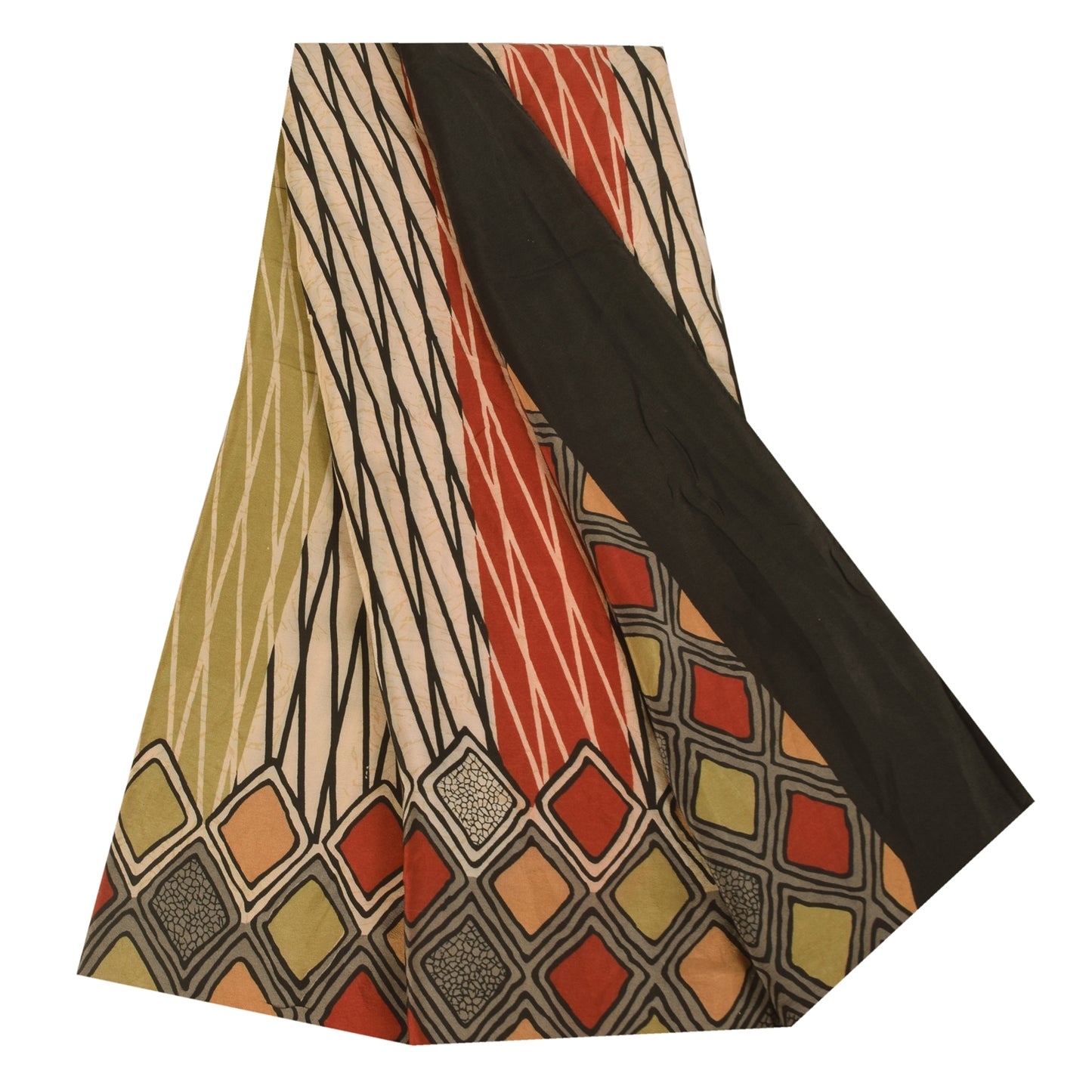 Sanskriti Vintage Sarees Multi Pure Crepe Silk Printed Sari 5+yd Craft Sustainable Fabric