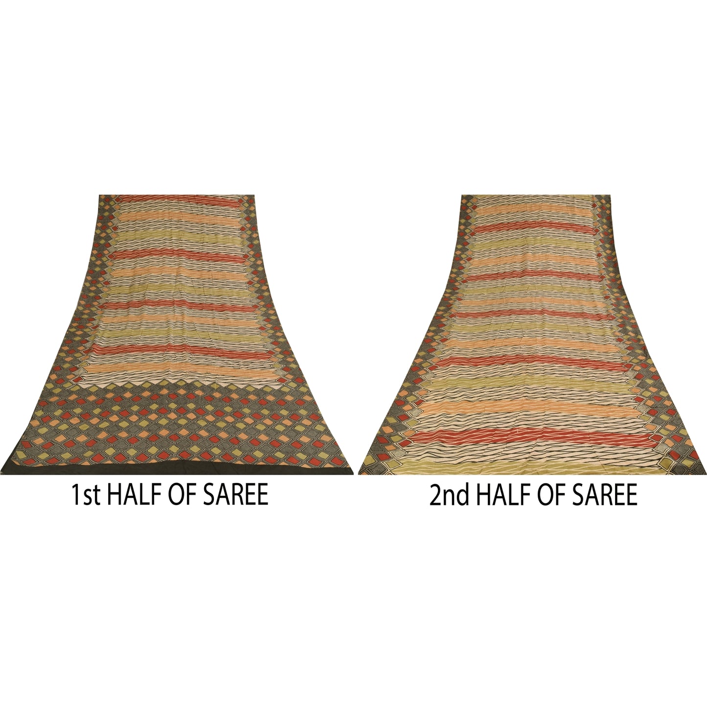 Sanskriti Vintage Sarees Multi Pure Crepe Silk Printed Sari 5+yd Craft Sustainable Fabric