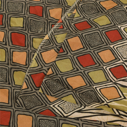 Sanskriti Vintage Sarees Multi Pure Crepe Silk Printed Sari 5+yd Craft Sustainable Fabric