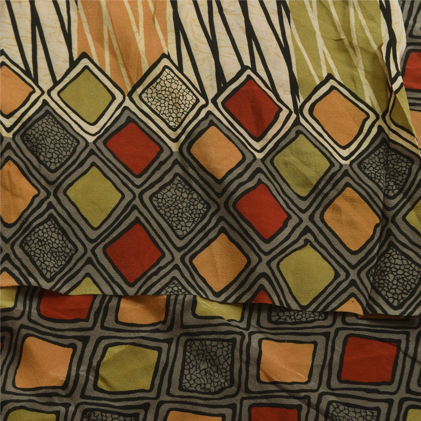 Sanskriti Vintage Sarees Multi Pure Crepe Silk Printed Sari 5+yd Craft Sustainable Fabric