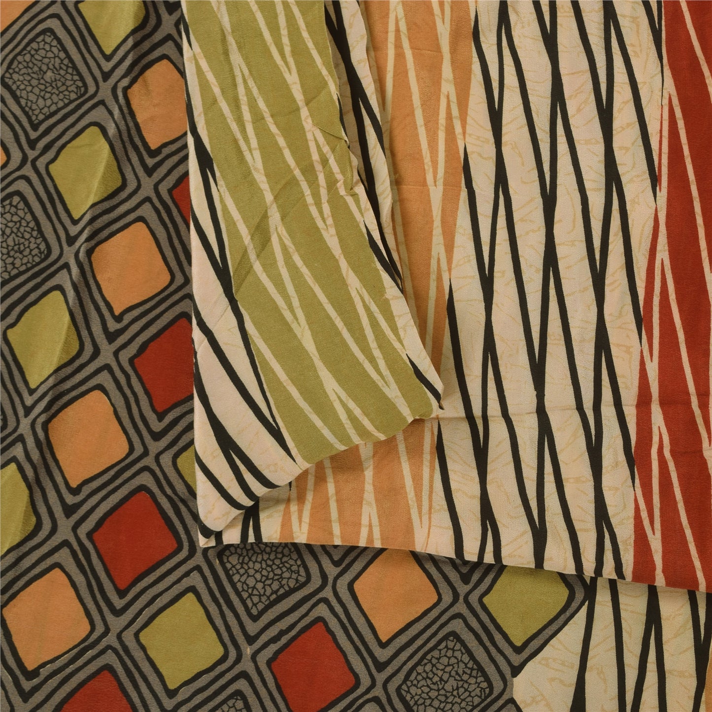 Sanskriti Vintage Sarees Multi Pure Crepe Silk Printed Sari 5+yd Craft Sustainable Fabric