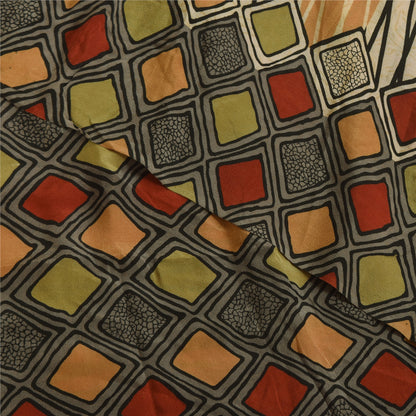 Sanskriti Vintage Sarees Multi Pure Crepe Silk Printed Sari 5+yd Craft Sustainable Fabric