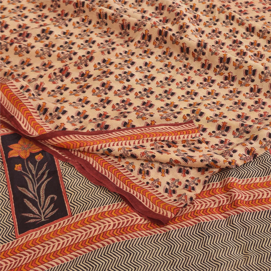 Sanskriti Vintage Sarees Peach Pure Crepe Silk Printed Sari 5+yd Craft Sustainable Fabric