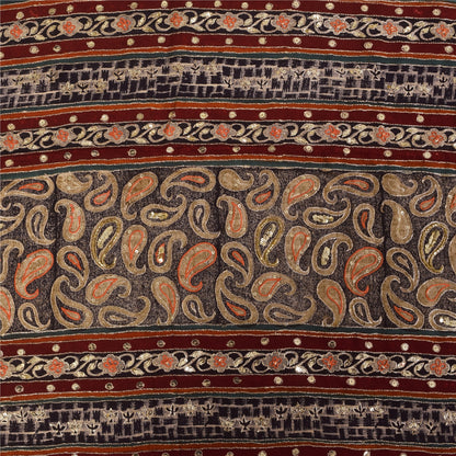 Санскритские винтажные сари коричневого цвета с вышивкой из чистого крепа с принтом, 5+ ярдов, устойчивая ткань