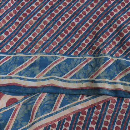 Sanskriti Vintage Sarees Indian Pink Pure Crepe Printed Sari 5+yd Craft Sustainable Fabric