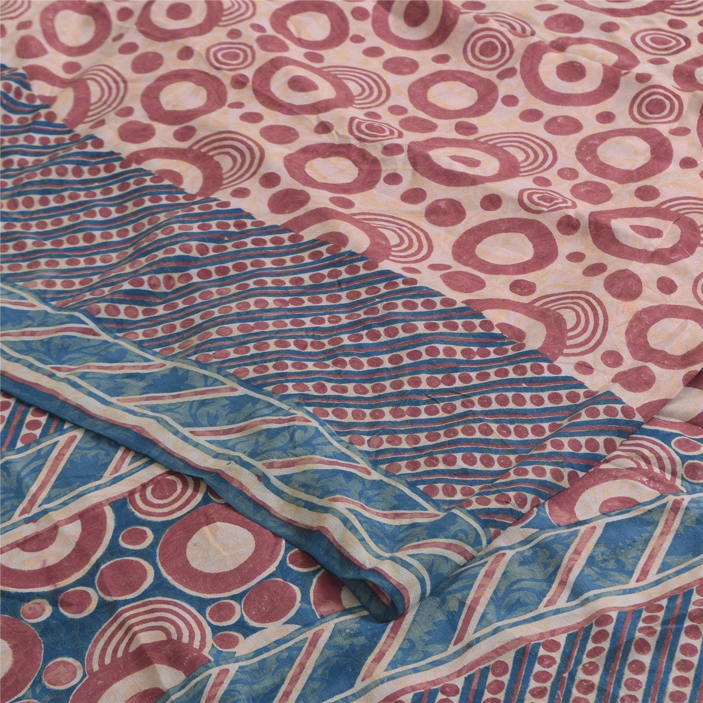 Sanskriti Vintage Sarees Indian Pink Pure Crepe Printed Sari 5+yd Craft Sustainable Fabric