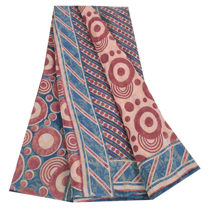 Sanskriti Vintage Sarees Indian Pink Pure Crepe Printed Sari 5+yd Craft Sustainable Fabric