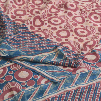 Sanskriti Vintage Sarees Indian Pink Pure Crepe Printed Sari 5+yd Craft Sustainable Fabric