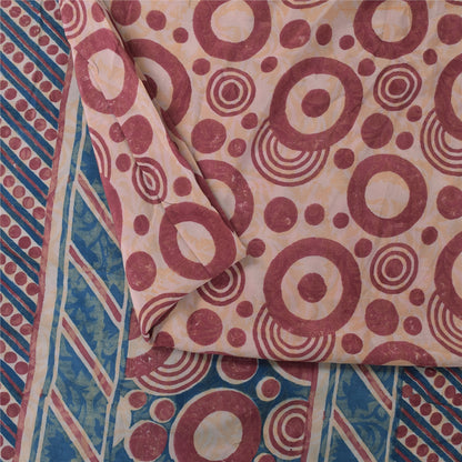 Sanskriti Vintage Sarees Indian Pink Pure Crepe Printed Sari 5+yd Craft Sustainable Fabric