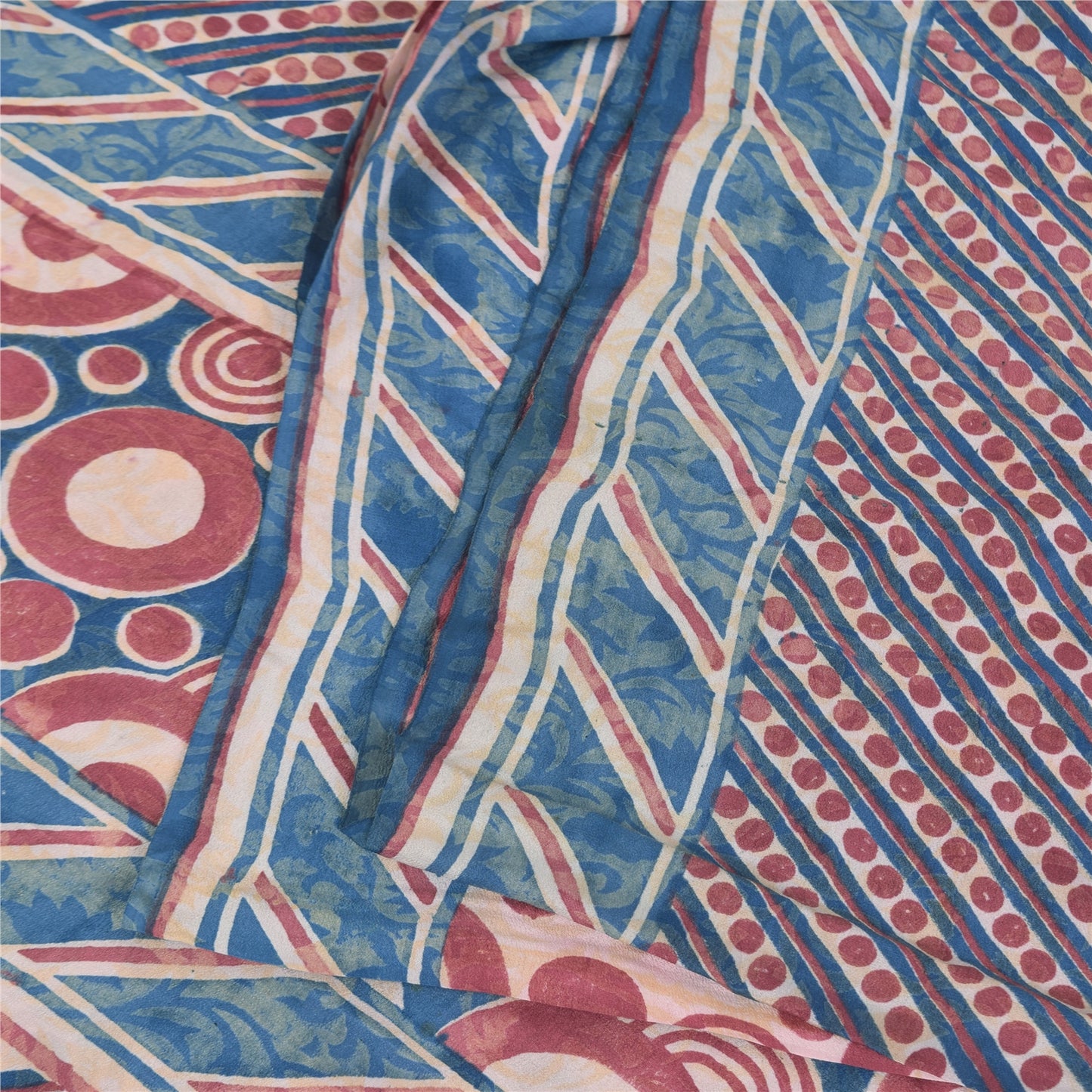 Sanskriti Vintage Sarees Indian Pink Pure Crepe Printed Sari 5+yd Craft Sustainable Fabric