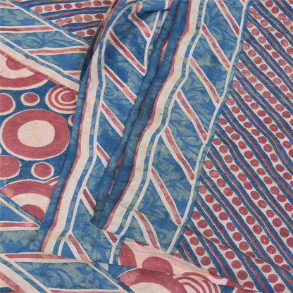 Sanskriti Vintage Sarees Indian Pink Pure Crepe Printed Sari 5+yd Craft Sustainable Fabric