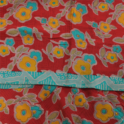 Sanskriti Vintage Sarees Red Pure Crepe Silk Printed Sari 5+yd Craft Sustainable Fabric