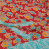Sanskriti Vintage Sarees Red Pure Crepe Silk Printed Sari 5+yd Craft Sustainable Fabric