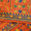 Sanskriti Vintage Sarees Blue & Orange Pure Crepe Silk Printed Sari 5+yd Sustainable Fabric