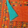 Sanskriti Vintage Sarees Blue & Orange Pure Crepe Silk Printed Sari 5+yd Sustainable Fabric