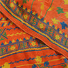 Sanskriti Vintage Sarees Blue & Orange Pure Crepe Silk Printed Sari 5+yd Sustainable Fabric