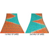 Sanskriti Vintage Sarees Blue & Orange Pure Crepe Silk Printed Sari 5+yd Sustainable Fabric