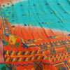 Sanskriti Vintage Sarees Blue & Orange Pure Crepe Silk Printed Sari 5+yd Sustainable Fabric