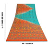 Sanskriti Vintage Sarees Blue & Orange Pure Crepe Silk Printed Sari 5+yd Sustainable Fabric
