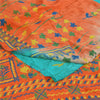 Sanskriti Vintage Sarees Blue & Orange Pure Crepe Silk Printed Sari 5+yd Sustainable Fabric