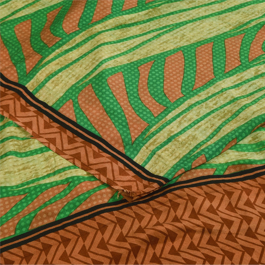 Sanskriti Vintage Sarees Multicolor Pure Crepe Silk Print Sari 5+yd Craft Sustainable Fabric