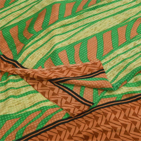 Sanskriti Vintage Sarees Multicolor Pure Crepe Silk Print Sari 5+yd Craft Sustainable Fabric