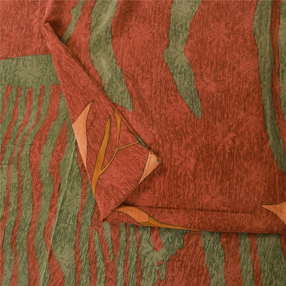 Sanskriti Vintage Sarees Orange & Green Pure Crepe Print Sari 5+yd Craft Sustainable Fabric