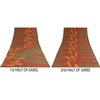 Sanskriti Vintage Sarees Orange & Green Pure Crepe Print Sari 5+yd Craft Sustainable Fabric