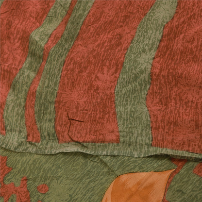 Sanskriti Vintage Sarees Orange & Green Pure Crepe Print Sari 5+yd Craft Sustainable Fabric