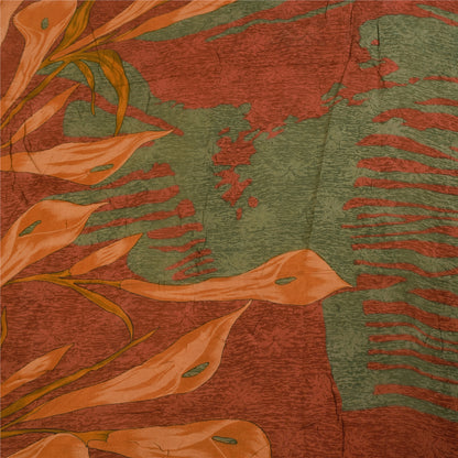 Sanskriti Vintage Sarees Orange & Green Pure Crepe Print Sari 5+yd Craft Sustainable Fabric