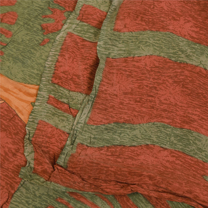 Sanskriti Vintage Sarees Orange & Green Pure Crepe Print Sari 5+yd Craft Sustainable Fabric