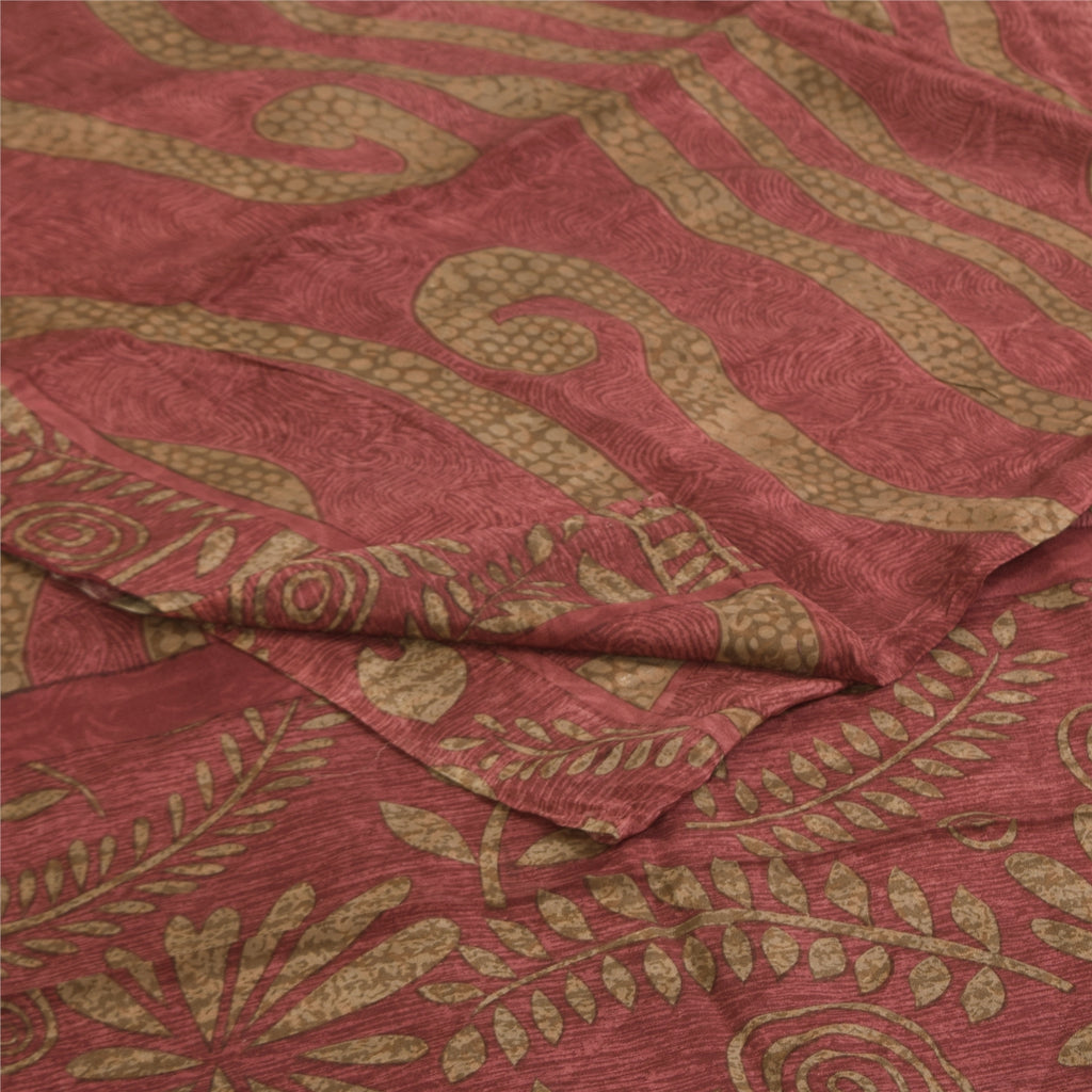 Sanskriti Vintage Sarees Dusty Pink Pure Crepe Silk Print Sari 5+yd Craft Sustainable Fabric