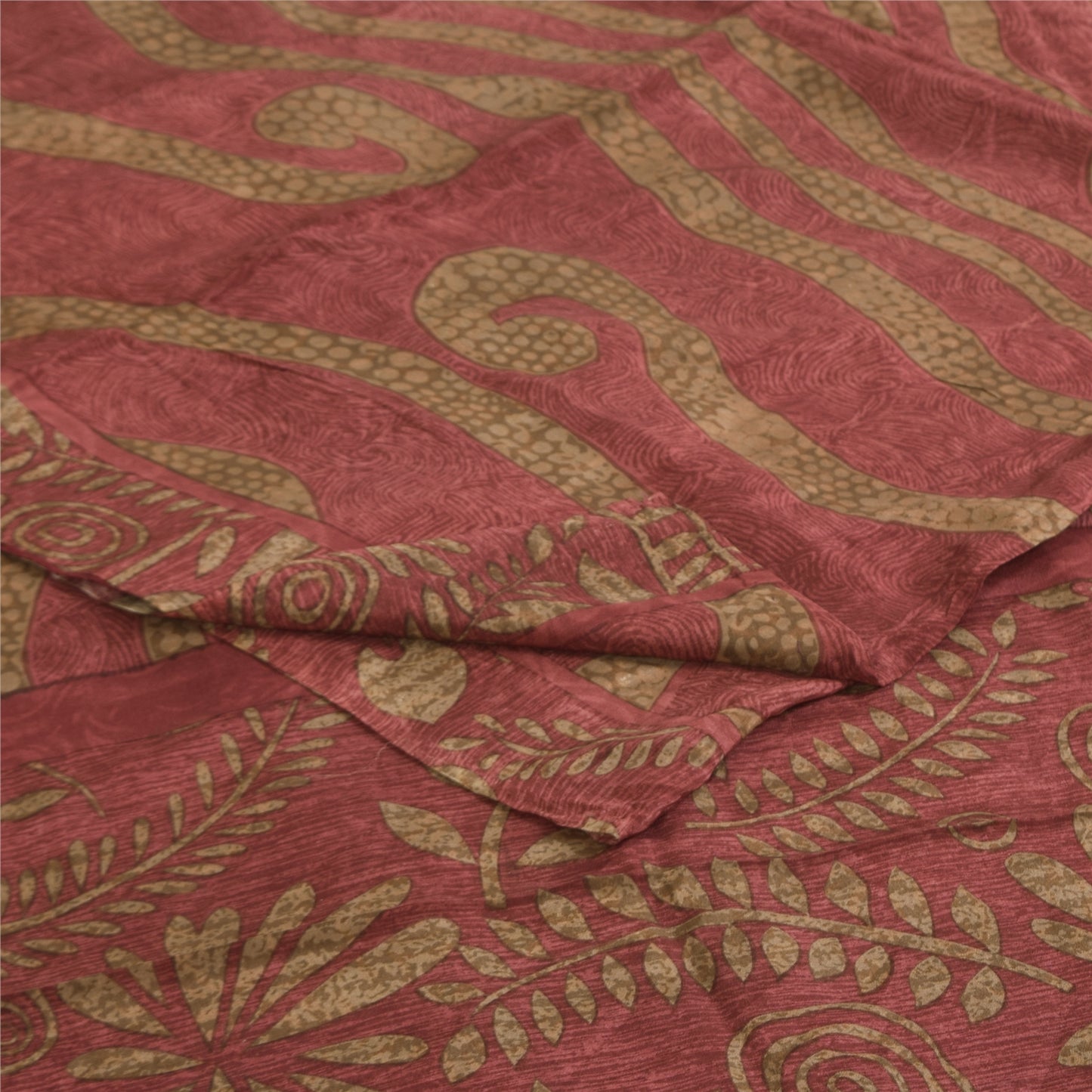 Sanskriti Vintage Sarees Dusty Pink Pure Crepe Silk Print Sari 5+yd Craft Sustainable Fabric
