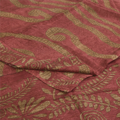 Sanskriti Vintage Sarees Dusty Pink Pure Crepe Silk Print Sari 5+yd Craft Sustainable Fabric