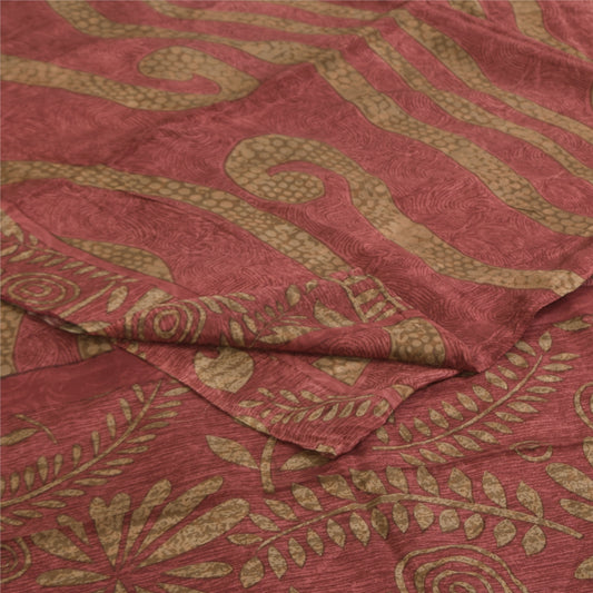 Sanskriti Vintage Sarees Dusty Pink Pure Crepe Silk Print Sari 5+yd Craft Sustainable Fabric