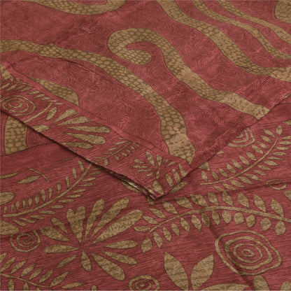 Sanskriti Vintage Sarees Dusty Pink Pure Crepe Silk Print Sari 5+yd Craft Sustainable Fabric