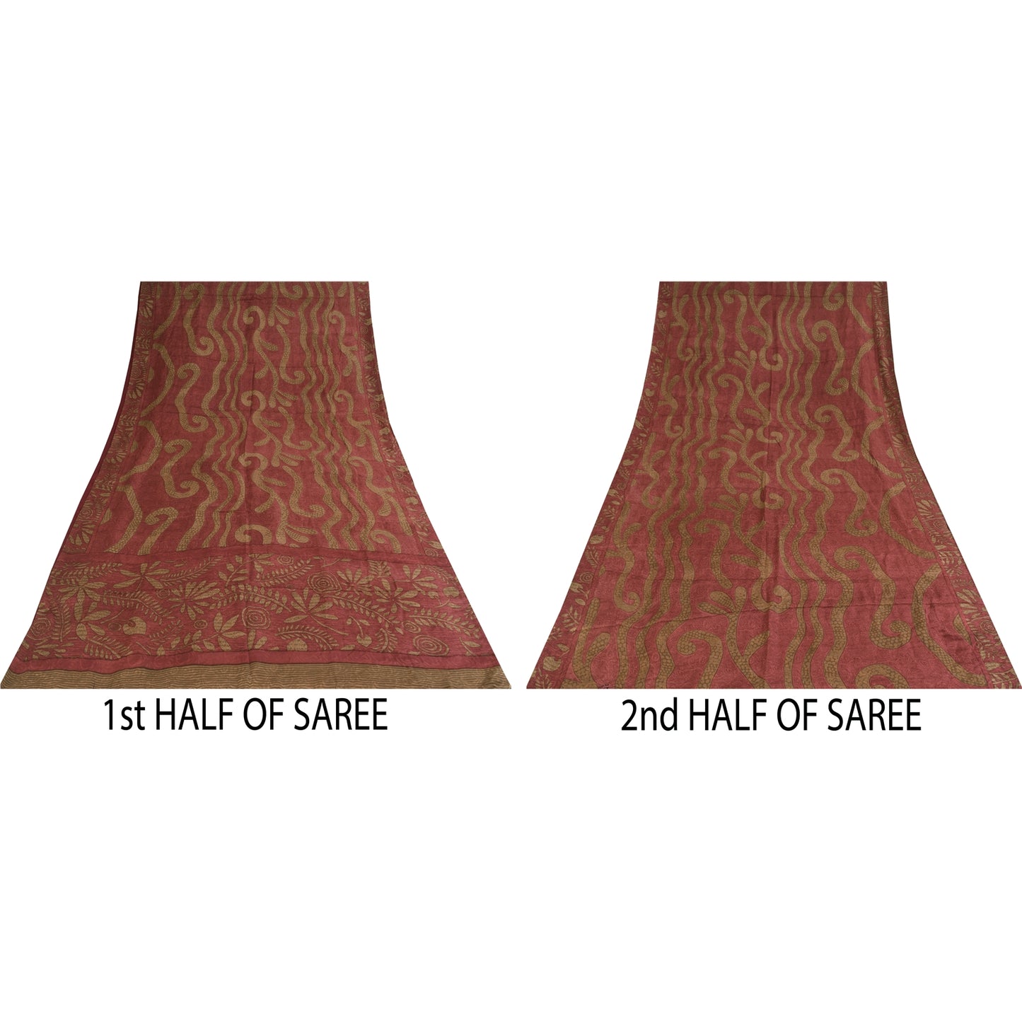 Sanskriti Vintage Sarees Dusty Pink Pure Crepe Silk Print Sari 5+yd Craft Sustainable Fabric