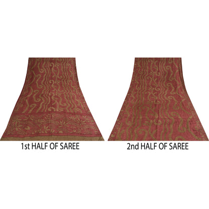 Sanskriti Vintage Sarees Dusty Pink Pure Crepe Silk Print Sari 5+yd Craft Sustainable Fabric