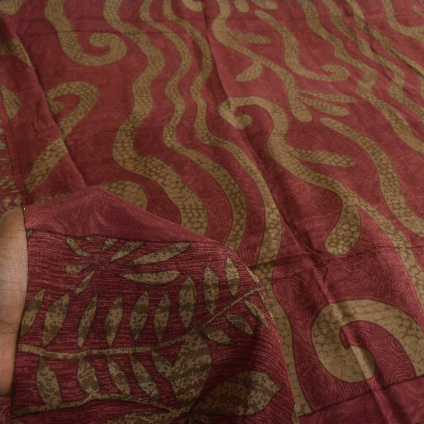 Sanskriti Vintage Sarees Dusty Pink Pure Crepe Silk Print Sari 5+yd Craft Sustainable Fabric