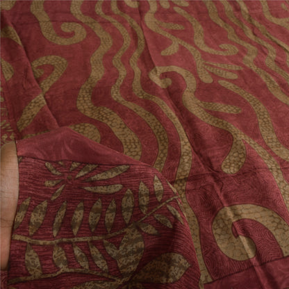 Sanskriti Vintage Sarees Dusty Pink Pure Crepe Silk Print Sari 5+yd Craft Sustainable Fabric