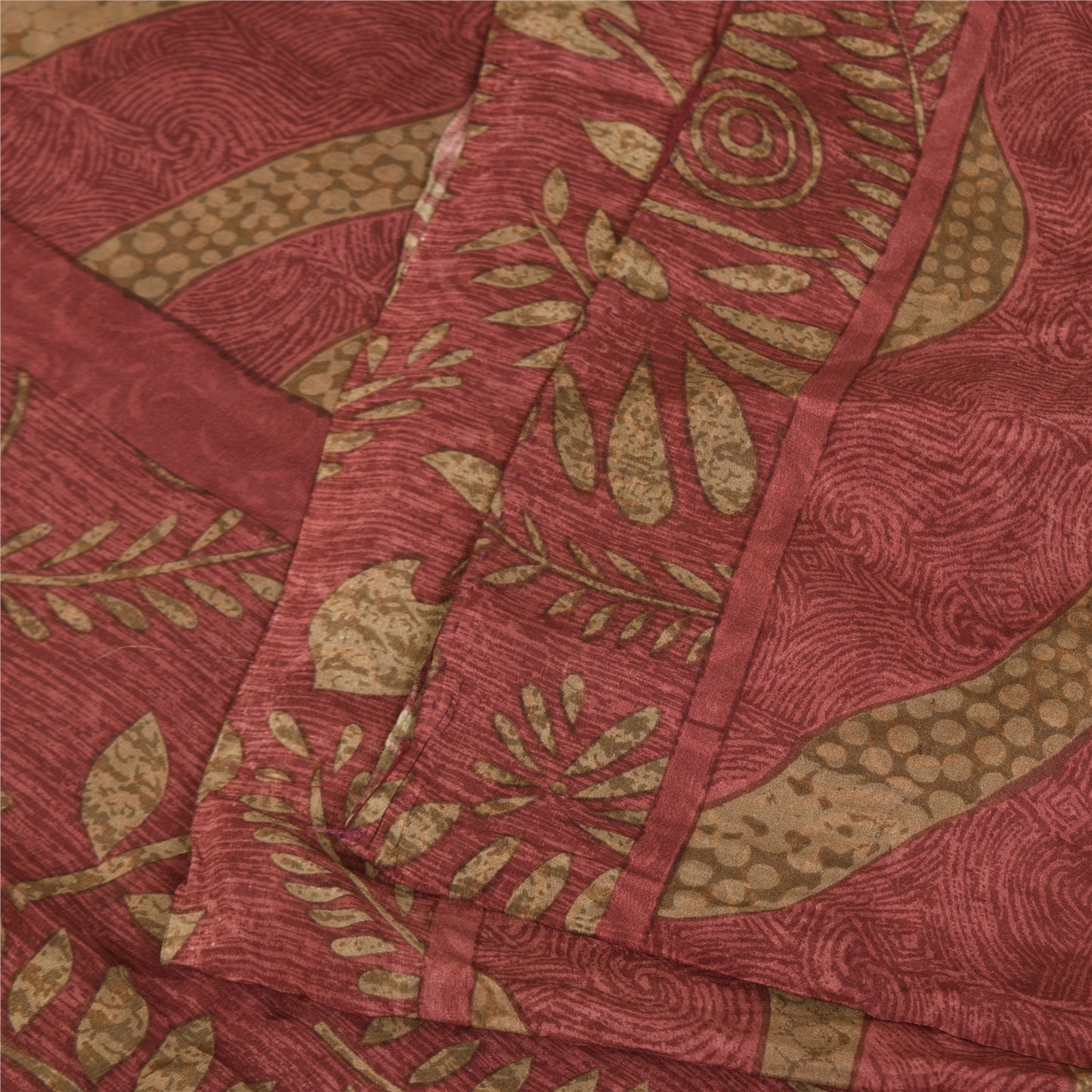 Sanskriti Vintage Sarees Dusty Pink Pure Crepe Silk Print Sari 5+yd Craft Sustainable Fabric