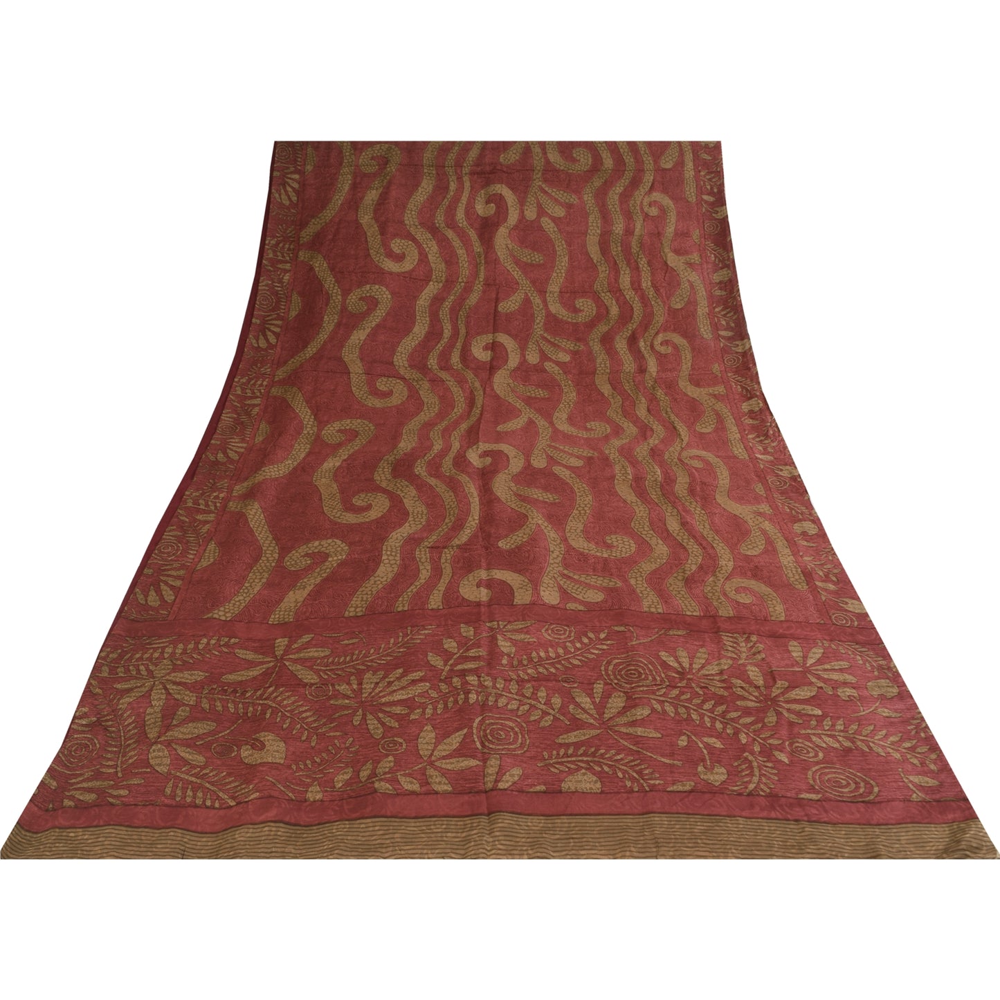 Sanskriti Vintage Sarees Dusty Pink Pure Crepe Silk Print Sari 5+yd Craft Sustainable Fabric